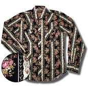 View Item Chenaski Ltd Ed Floral Stripe Retro Print Western Style Shirt Black 